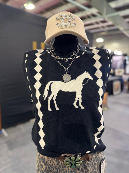 Sleeveless Horse Knit Top