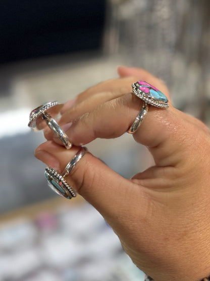 Cotton Candy Heart Silver Ring