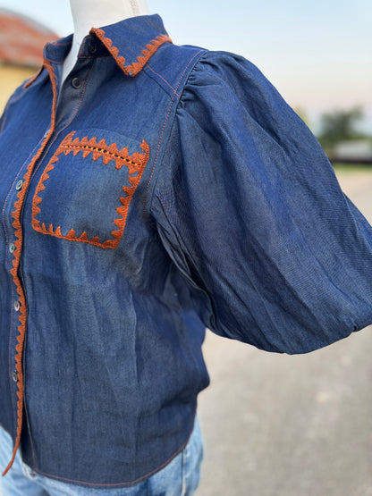{Denim Dan} Puff Sleeve Top
