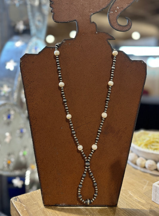 Mother Of Pearl & Navajo Pearl Drop Necklace