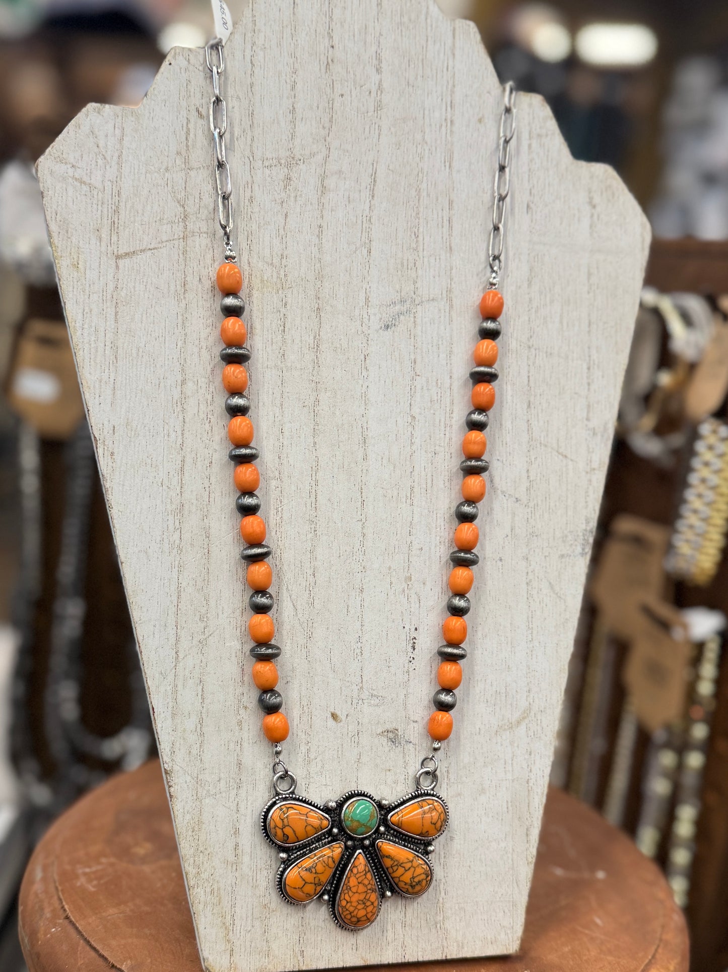 Orange Side Cluster Necklace