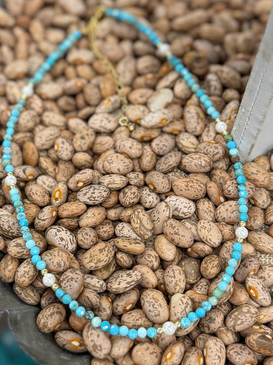 [Bella] Turquoise, Pearl & Gold Necklace