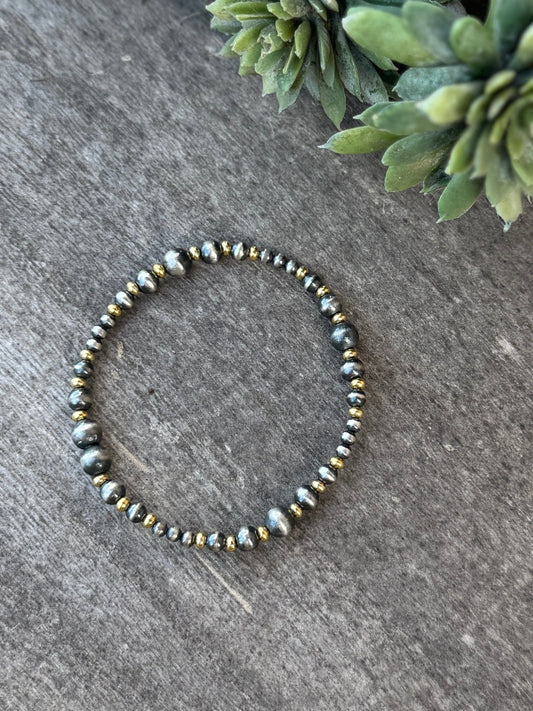 3-6mm Gold Filled & Sterling Pearl Bracelet (Stretch) - Cowgirls & City Chics