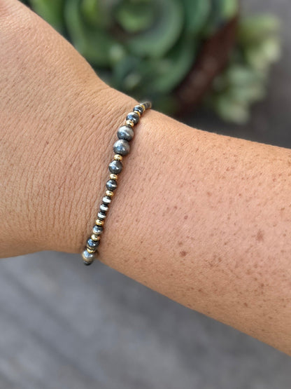 3-6mm Gold Filled & Sterling Pearl Bracelet (Stretch) - Cowgirls & City Chics