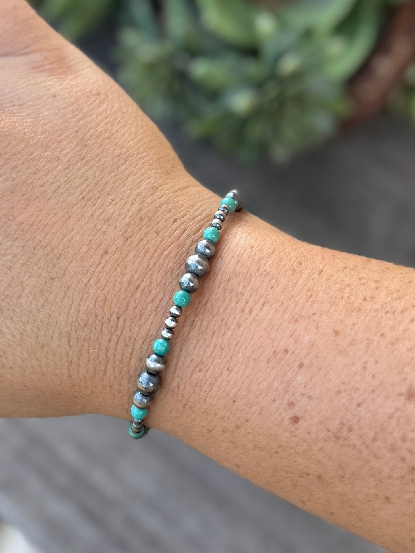 3-6mm Sterling Silver Pearl Bracelet With Kingman (STRETCH) - Cowgirls & City Chics