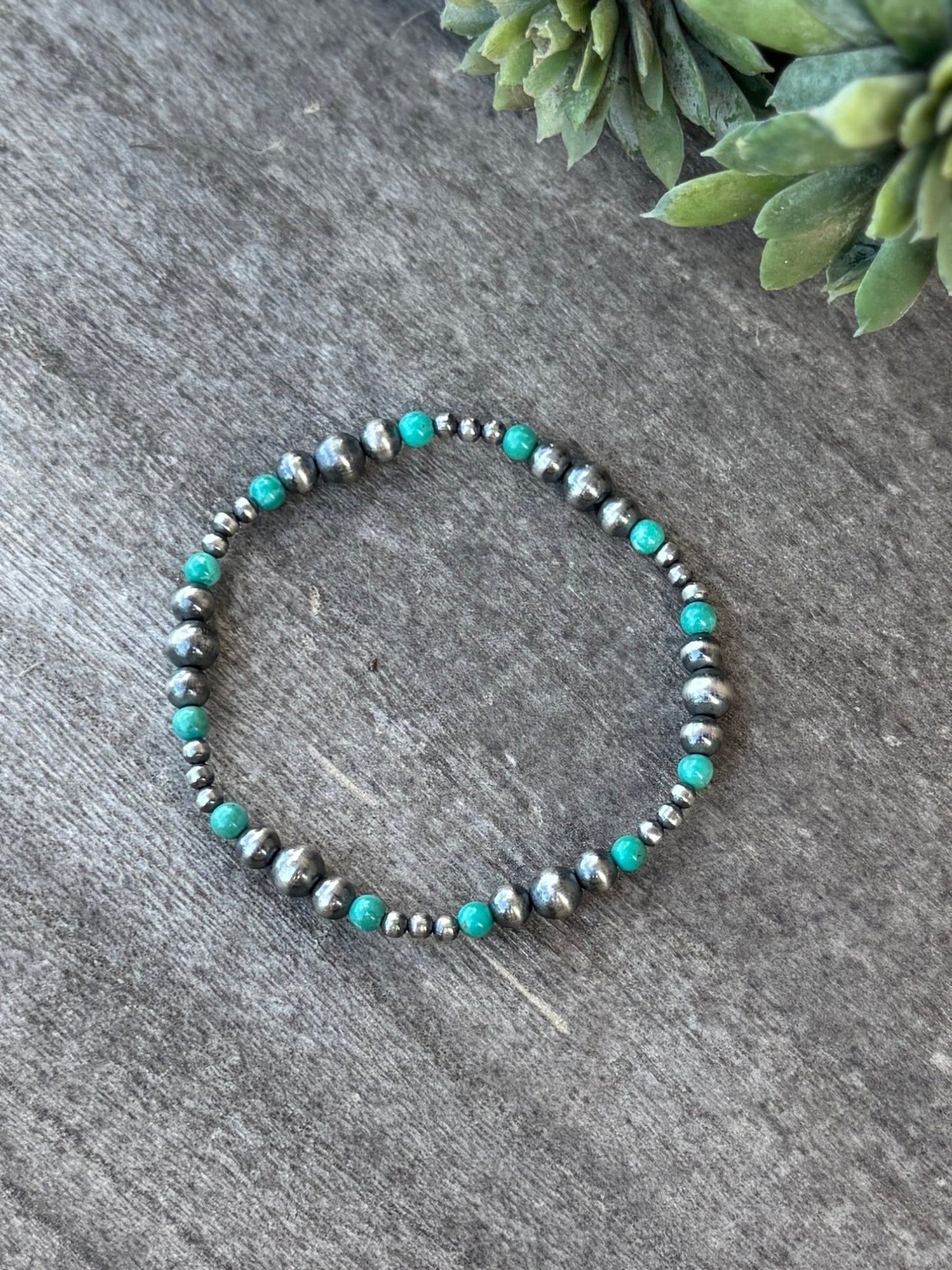 3-6mm Sterling Silver Pearl Bracelet With Kingman (STRETCH) - Cowgirls & City Chics