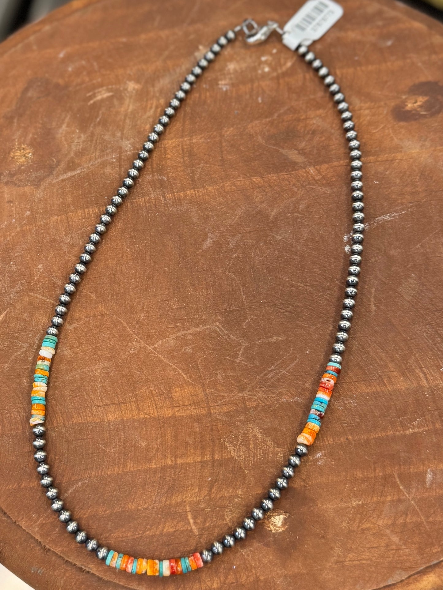 {Austin} Spiny & Kingman Silver Bead Necklace