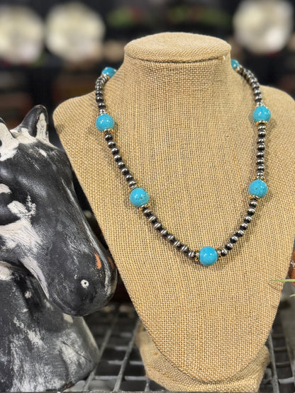 {Anna} Faux Pearl, Gold & Turquoise Necklace