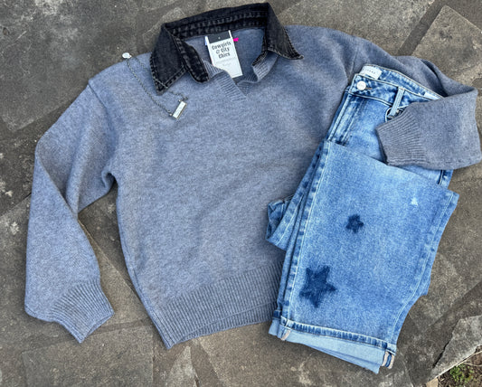 Denim Collar Sweater