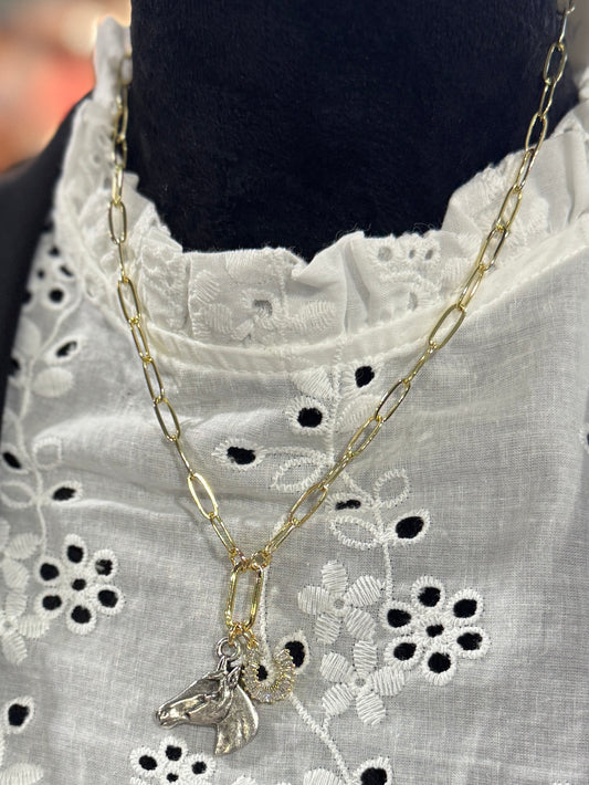 Sparkly Horseshoe & Horse Necklace