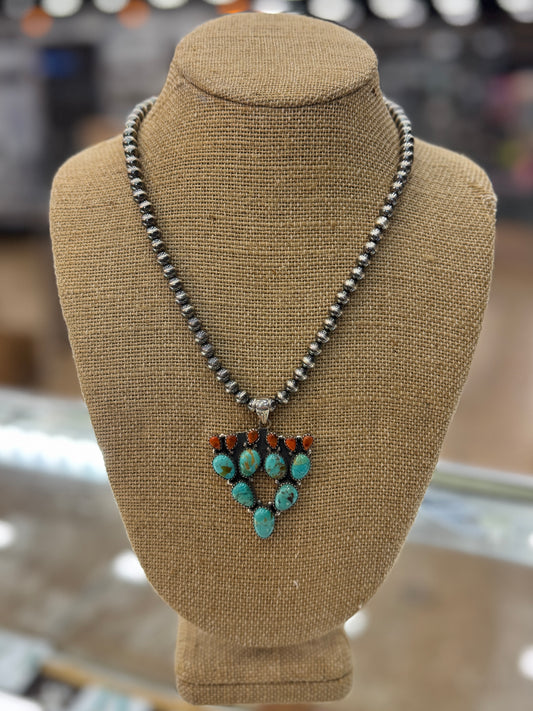 Turquoise Cactus & Pearl Necklace
