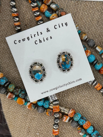 Orange Crush Oval Sterling Studs