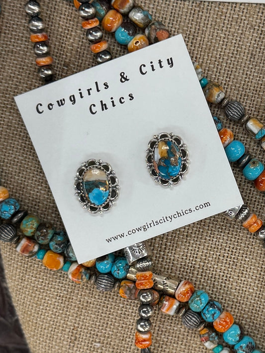 Orange Crush Oval Sterling Studs