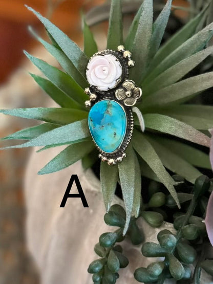 Kingman & Pink Conch Rose Ring
