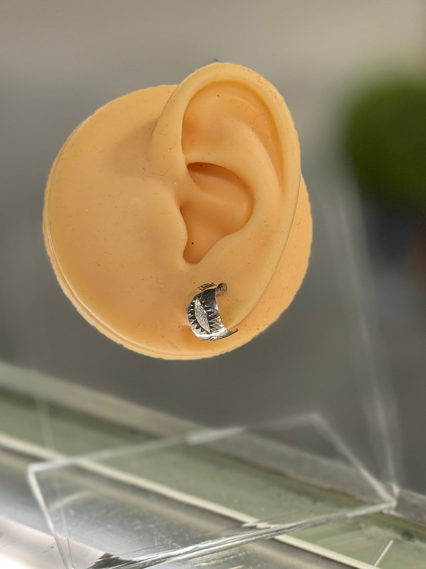 Stamped Silver Huggie Earring