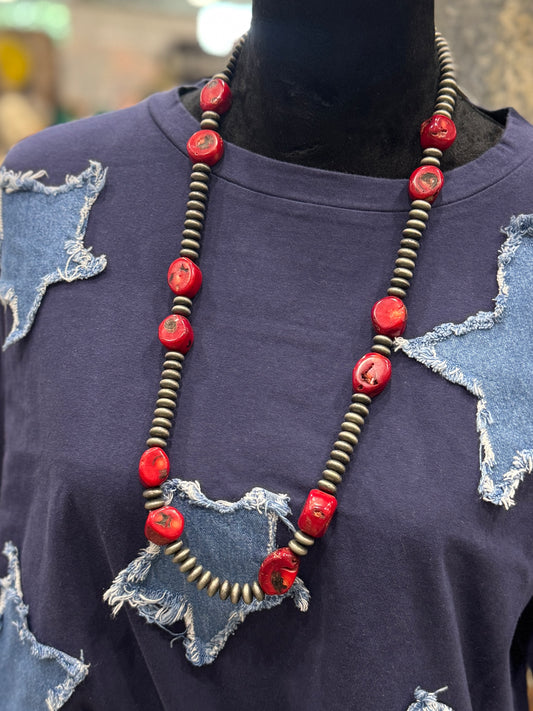 Red Coral Long Spacer Necklace