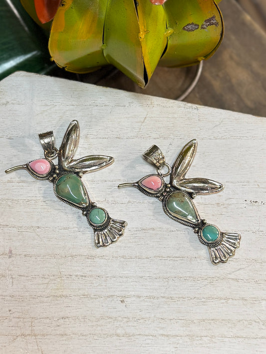 Pink Conch & Kingman Hummingbird Pendent