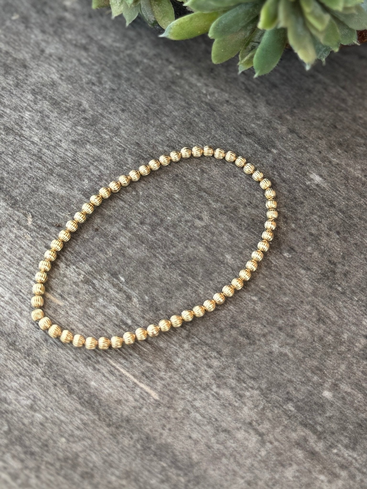 3mm Fluted Gold Filled Pearl Bracelet (Stretch) - Cowgirls & City Chics