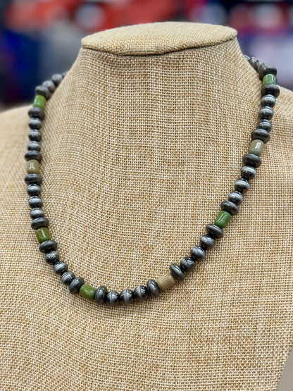 Green Kingman Bead & Pearl Necklace