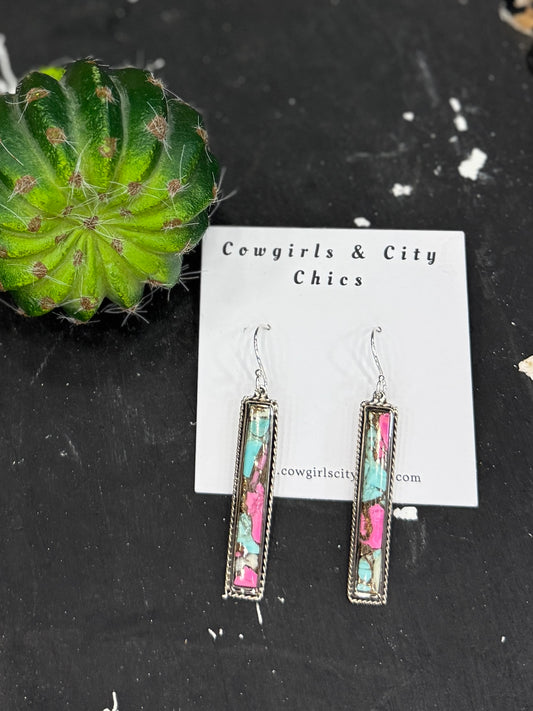 Cotton Candy Bar Silver Earrings