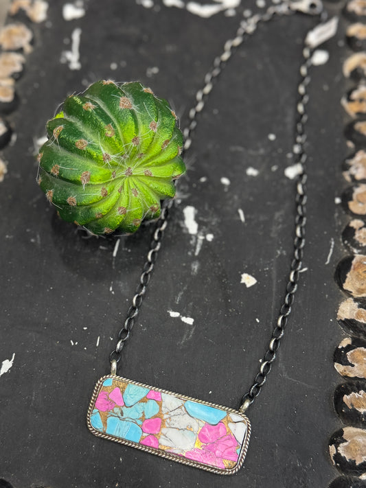 {Cotton Candy} XL Bar Silver Necklace