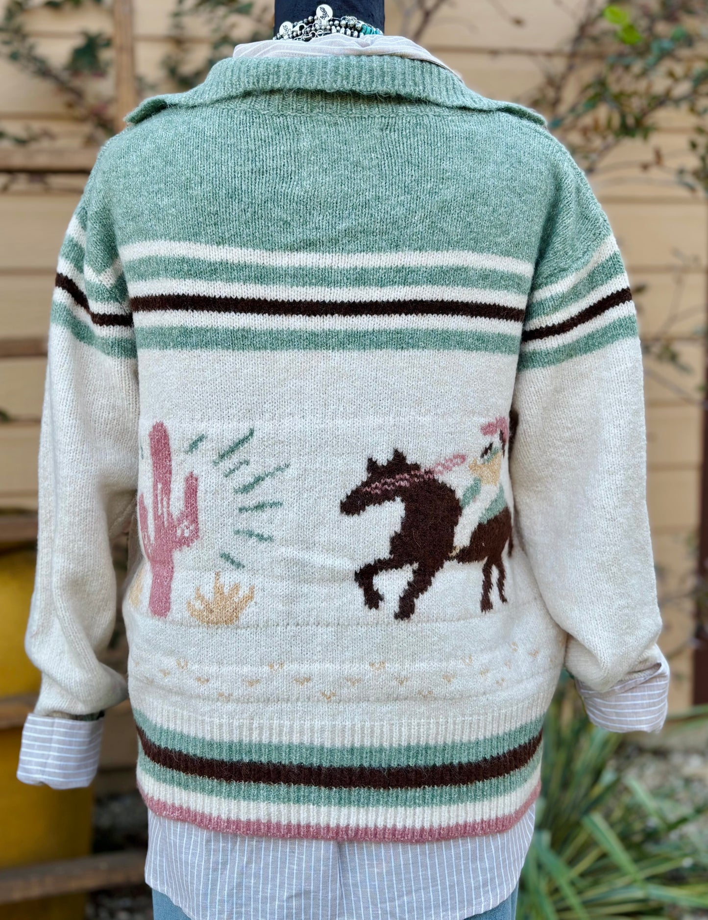 (Green) Cowboy Desert Zip Up Cardigan