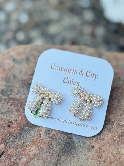 Stud Pearl Bow Earrings
