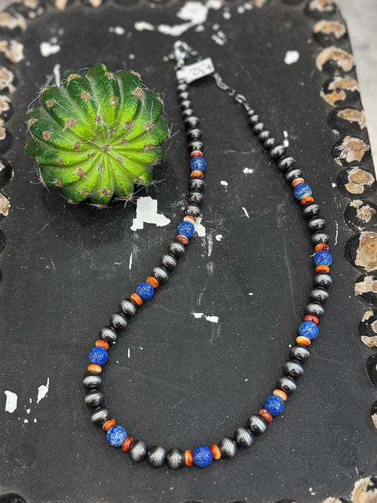 Spiny & Lapis Pearl Necklace