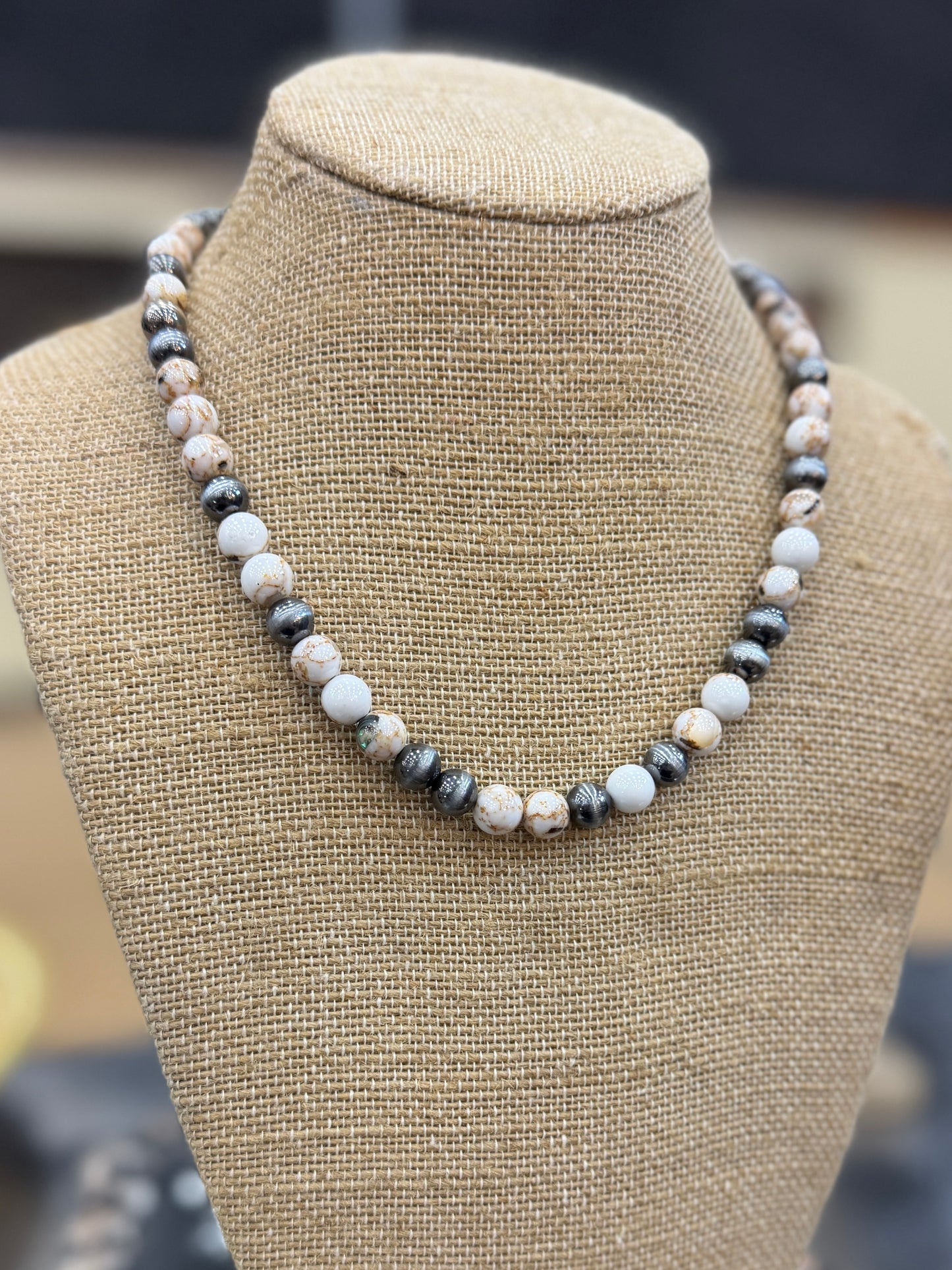 White Buffalo & Pearls Necklace