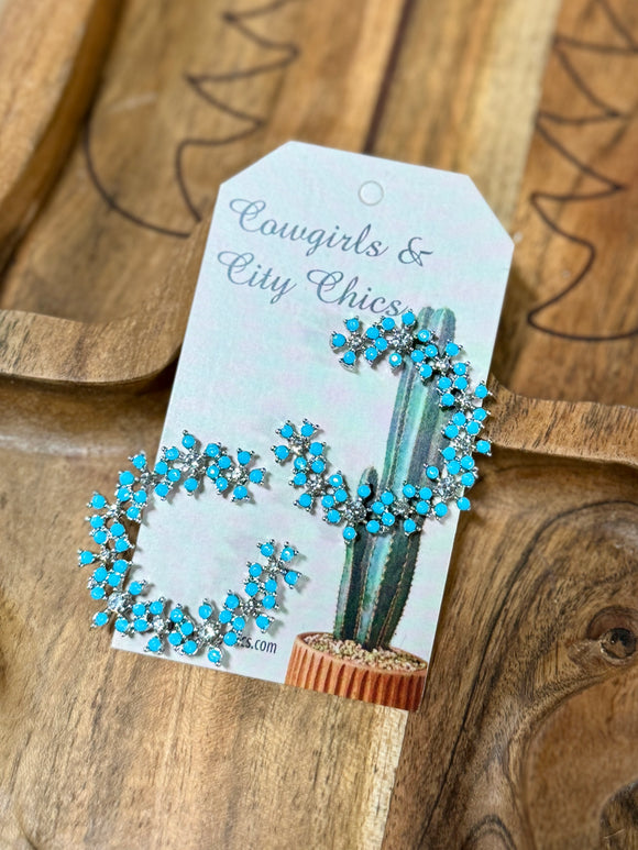 Turquoise & Crystal Post Hoop Earrings