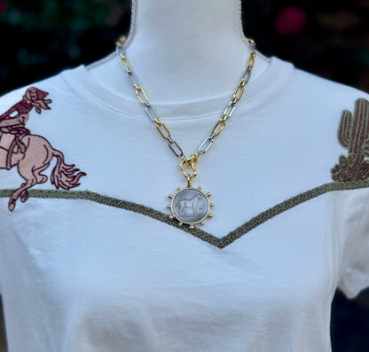 Two-Tone Equestrian Coin Necklace