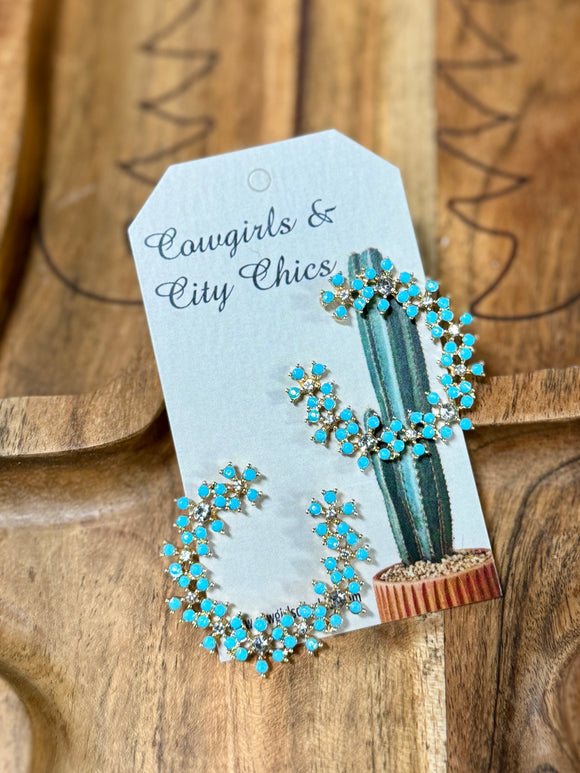 Turquoise & Crystal Post Hoop {Gold} Earrings