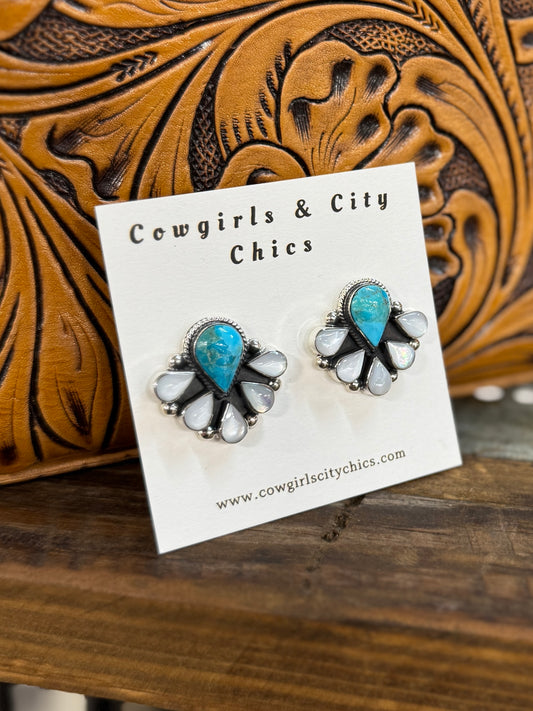 Kingman & Opal Cluster Post Earrings