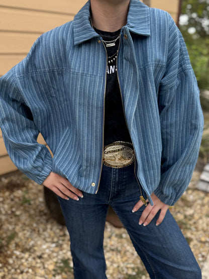 Yee Haw Pinstripe Denim Jacket