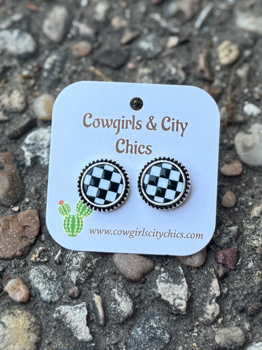 Checker Round Earrings