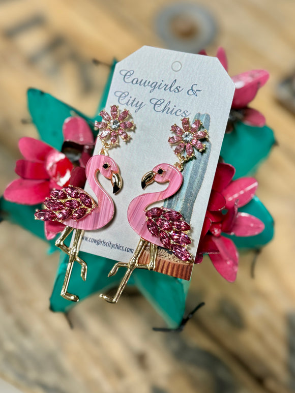 Summer Crystal Flamingo Earrings