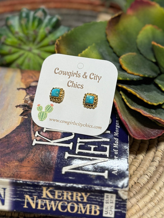 {Everyday} Gold & Turquoise Stud Earrings
