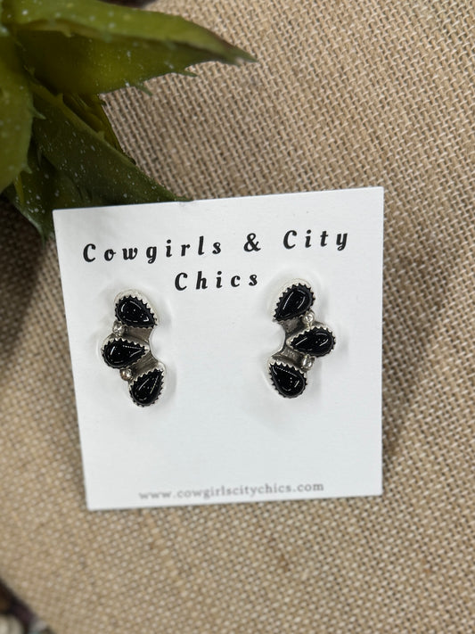Black Onyx Half-Curve Stud Earrings