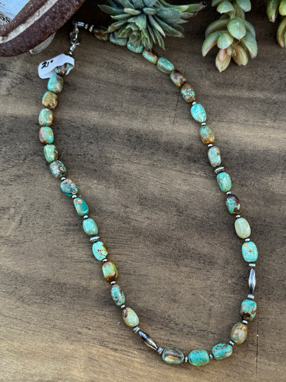 {Bella} Green Turquoise & Barrel Pearl Necklace