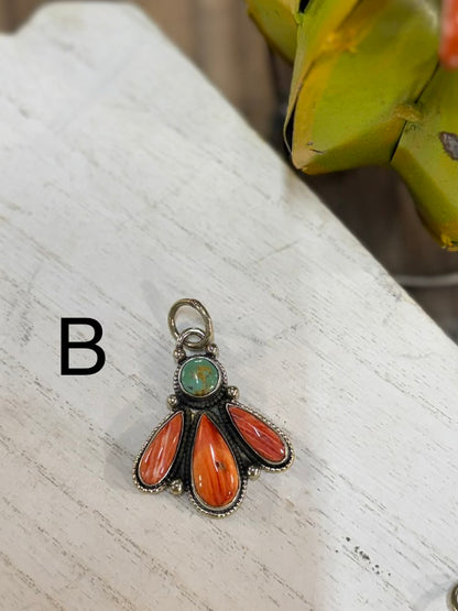 Orange Spiny & Kingman Drop Cluster Pendent