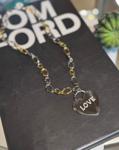 {Love} Heart Two-Tone Necklace