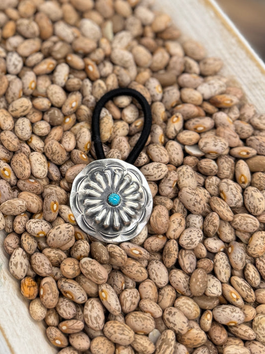 Sterling Turquoise Concho Hair Tie