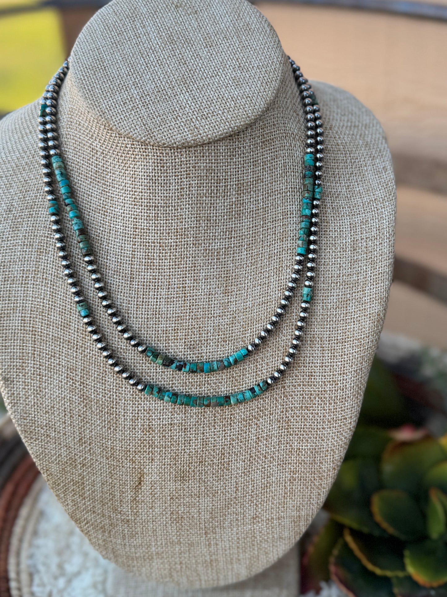 {Austin} Kingman  Silver Bead Necklace