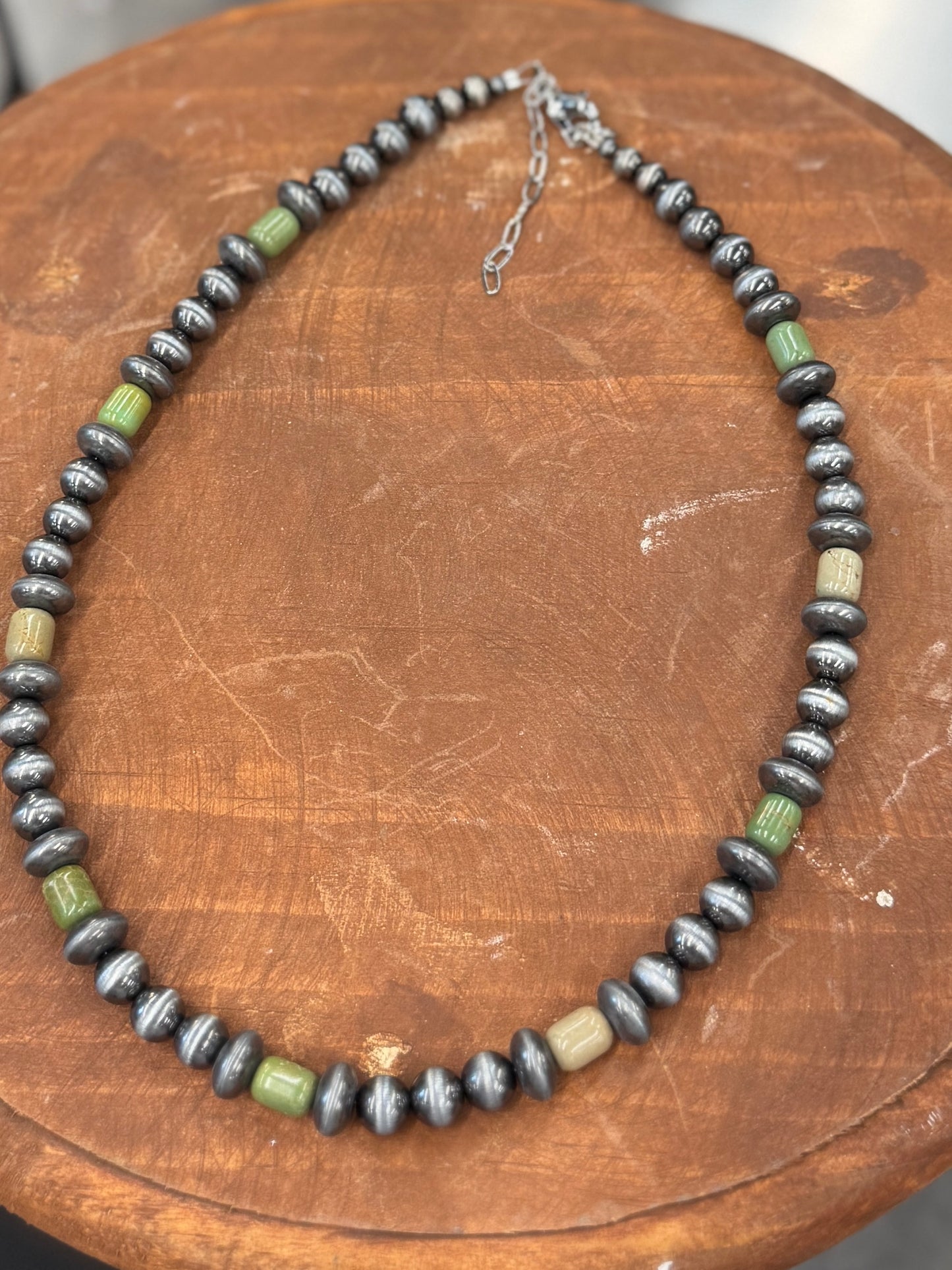 Green Kingman Bead & Pearl Necklace