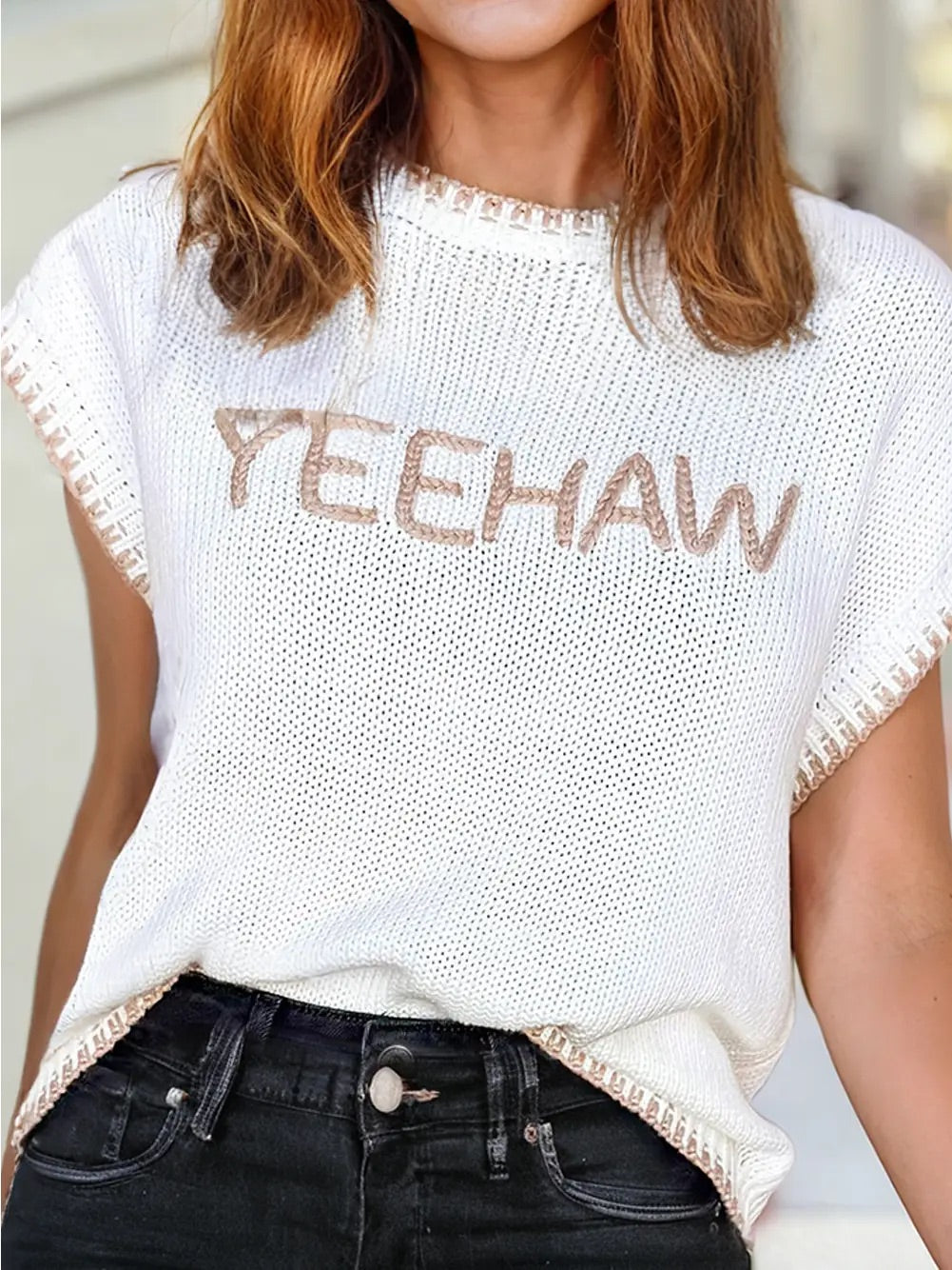 Yeehaw Stitched Sweater Top