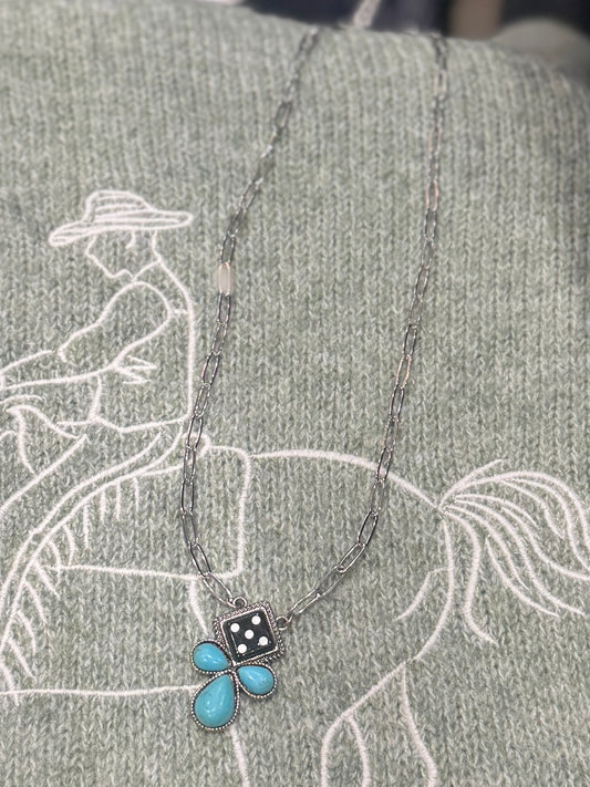 Turquoise Dice Paperclip Necklace