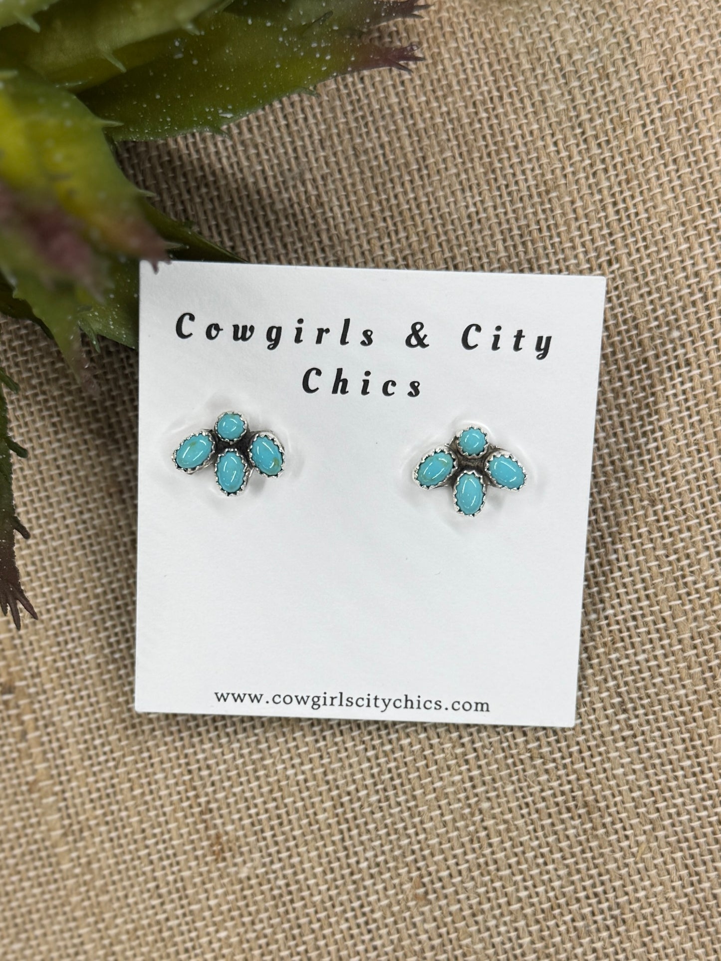 Small Turquoise Cluster Stud Earrings