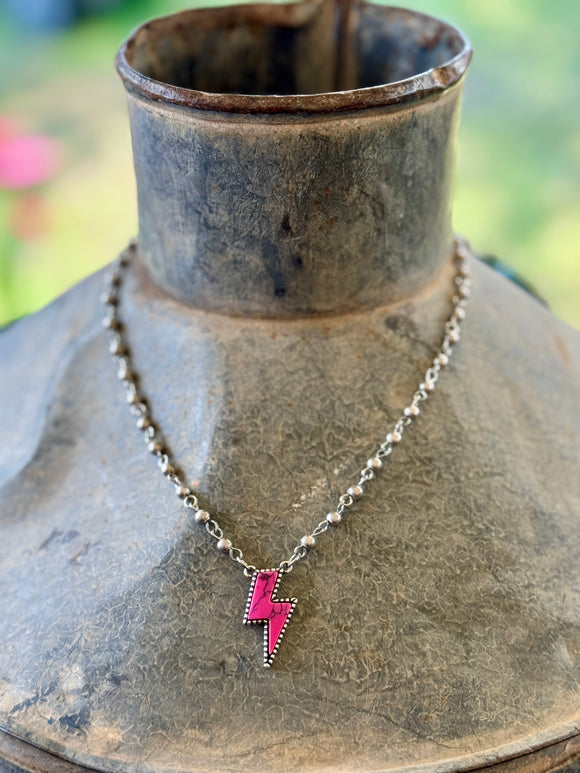 Pink Bolt Ball Chain Necklace