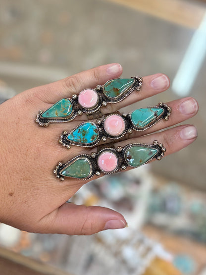 KIngman & Pink Conch Triple Stone Ring