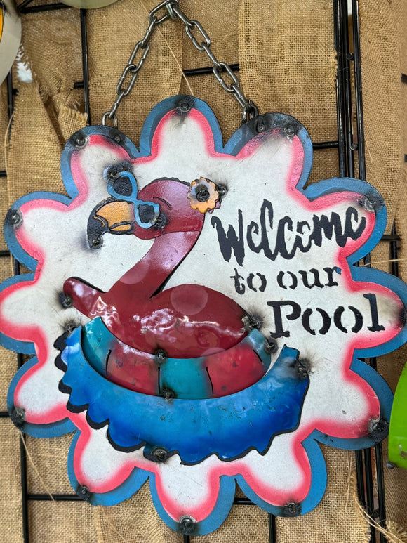 Flamingo Welcome To The Pool Sign